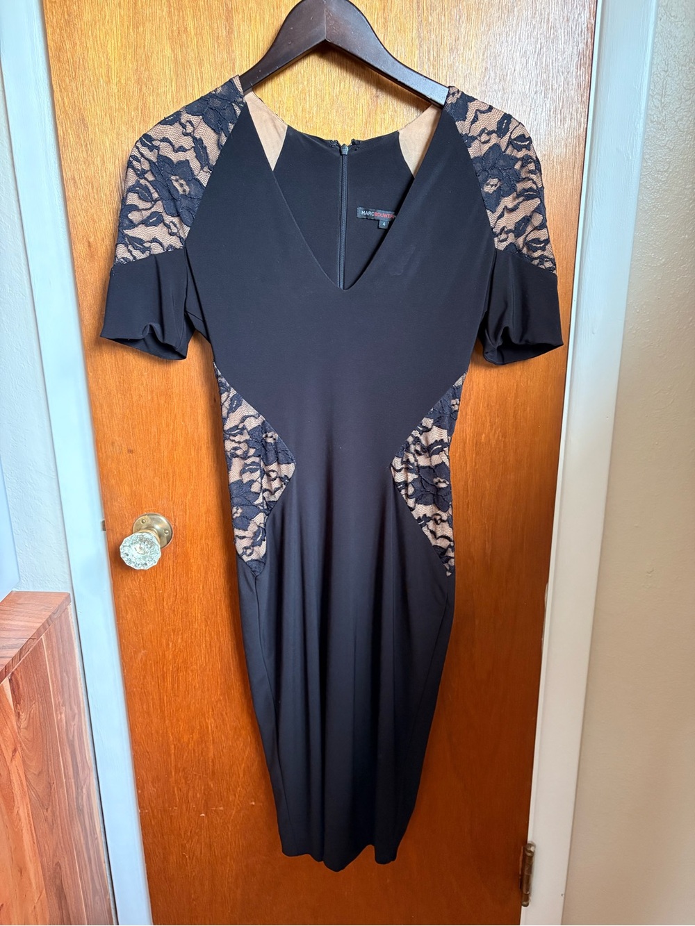 Marc Bouwer Black Dress with Nude Lace Insets